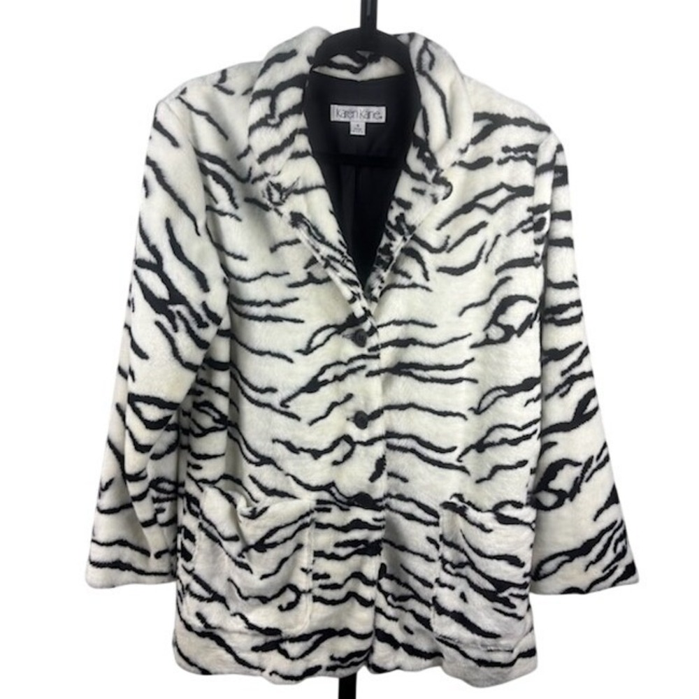 Karen Kane Coat Blazer Women's Size Small Animal White‎ Tiger Print Faux Fur